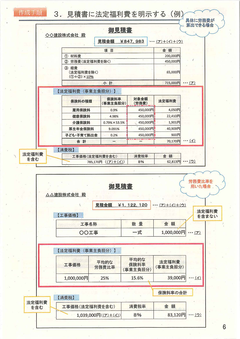 法定福利費を内訳明示した見積書の作成手順 |